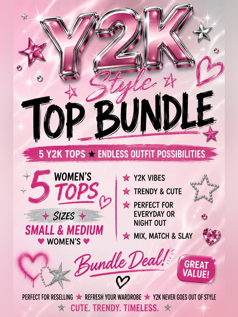 💖Mystery Y2K Clothing Lot✨ - Size Small & Medium Women’s 5 Tops